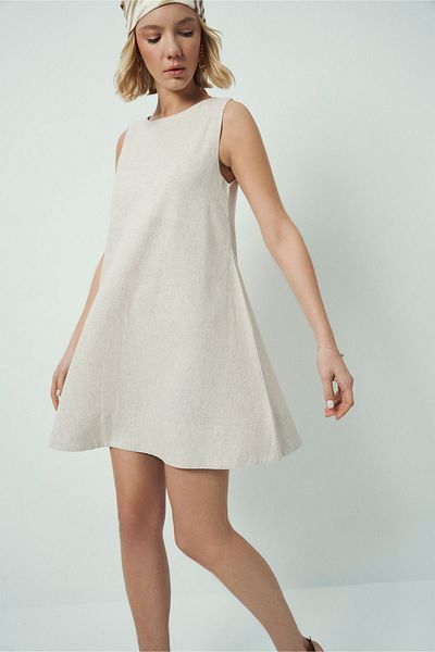 Wear Three Points Golden Serenity Linen Mini Dress