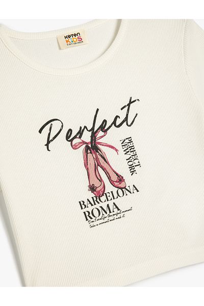 Koton Crew Neck Short Sleeve Cotton Crop T-Shirt with Print Detail
