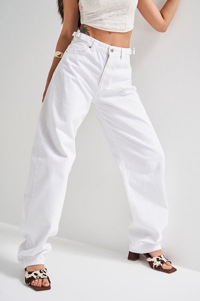 its basic Γυναικείο Λευκό Χρώμα Φαρδύ Εφαρμογή Super Long Denim