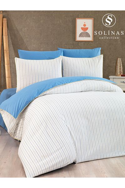 Solinas Collection Karla Blue-Crem 100% bumbac galben tubulatură dublu set cuvertură de pilota cu două fețe