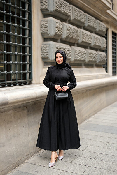 LOCCO Жіноче плаття з прихованими ґудзиками та аплетами, чорне