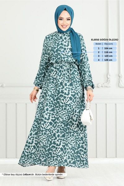 ModaMerve Rochie din viscoză cu model leopard 803ozr1047-m Petrol