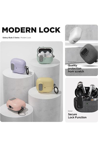 VRS Design Modern Lock for Samsung Galaxy Buds3 and Galaxy Buds 3 Pro case with Carabiner Sandstone