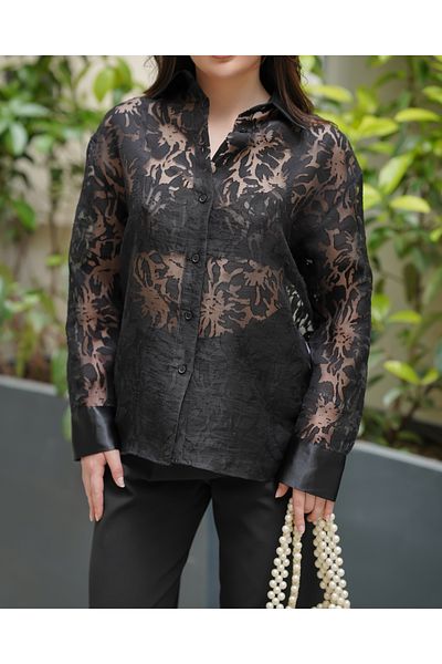 LOISY Cămașă cu mânecă lungă cu imprimeu floral transparent pentru femei