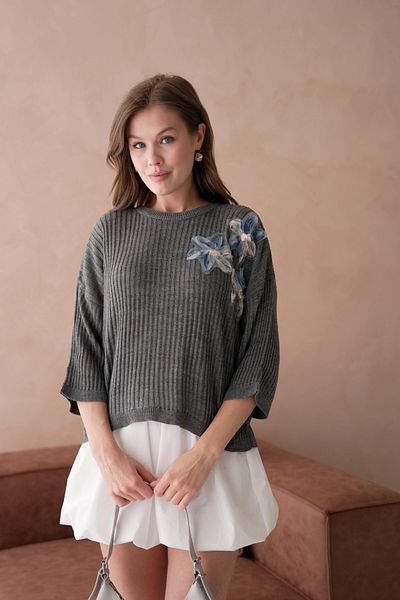 Park Karon Ανοιχτή πλεκτή μπλούζα με απλικέ Crew Neck