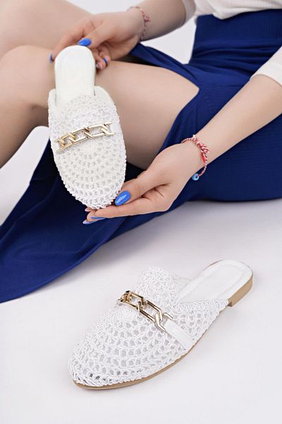 Moda Frato HST-40 Γυναικείες παντόφλες με πόρπη από άχυρο Πλεκτές παντόφλες εξωτερικού χώρου και σπιτιού