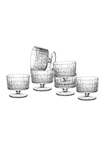 ALSAIF 6-Piece Ice Cream Serving Set, Clear Glass, Capacity 280ml