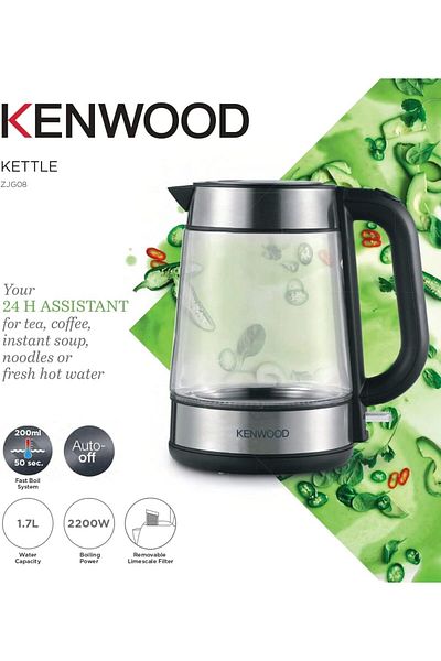 Kenwood Kettle, Glass, Removable Mesh Filter, 1.7 L 2200 W ZJG08.000CL Glass