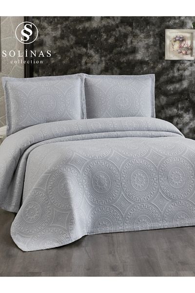 Solinas Collection Gray Cotton Medallion Double Bedspread