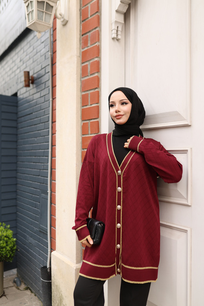 NATUFIAN STORE Kadın Merserize Simli Baklava Desenli Tesettür Hırka