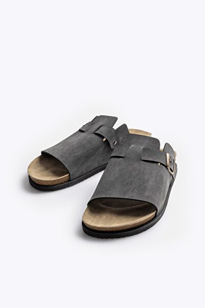 GIESTO Gray Slippers with Single Stripes