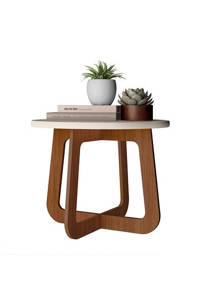 ARTLY Round center coffee table for living rooms and homes, white/brown color, 59*46.5*59