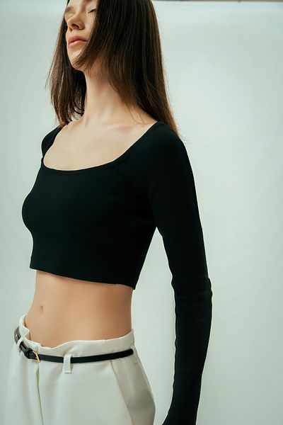 Wear Three Points Black Square Neck Crop Camisole Blouse