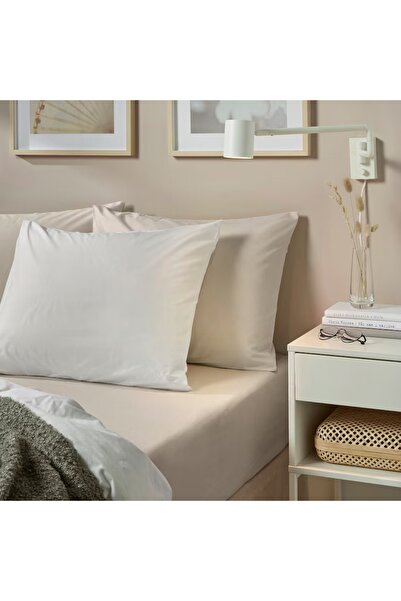 IKEA DVALA Beige Fitted Sheet 80x200 cm – 100% Cotton, Soft, Durable & Breathable, Fits up to 26 cm