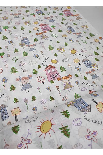 Bebek Özel Popelină din bumbac 100% - Desene dulci cu model 240 cm lățime (100X240 CM)