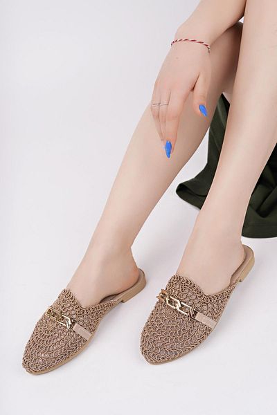 Moda Frato HST-40 Γυναικείες παντόφλες με πόρπη από άχυρο Πλεκτές παντόφλες εξωτερικού χώρου και σπιτιού
