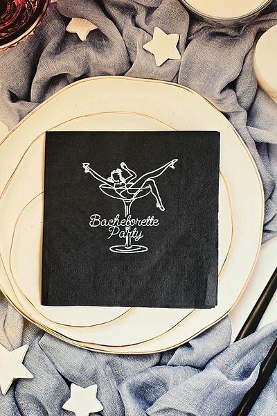 PEKSHOP Square Black Napkin Girl Bachelorette Square in 12 Pack