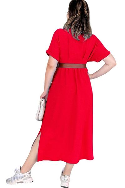 Modasultan Women's Shirt Collar Front and Back Pleated Buttoned Ayrobin Dress with Belt