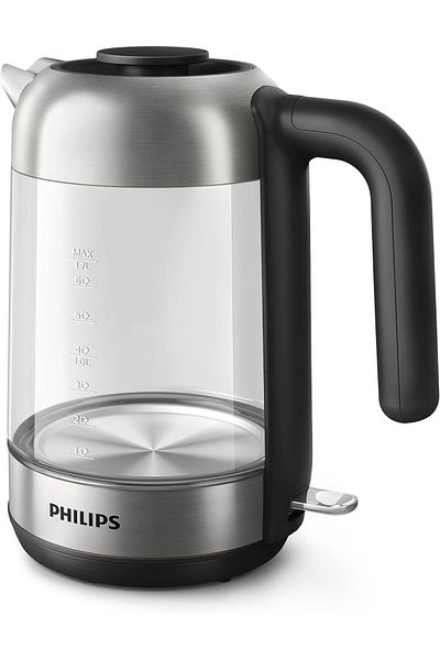 Philips Glass Kettle Series 5000-2200W, 1.7L, Blue Light Indicator, Removable lid, Metal/Transparent
