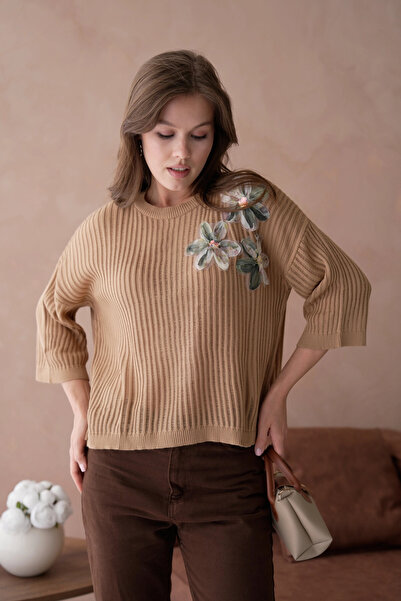 Park Karon Ανοιχτή πλεκτή μπλούζα με απλικέ Crew Neck