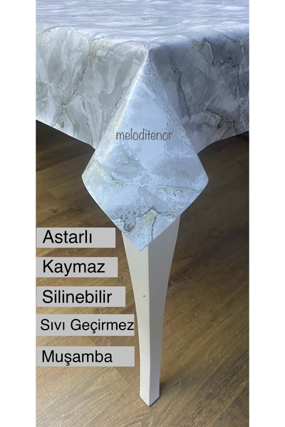 MİRELLA Gold altın detaylı mermer silinebilir astarlı kaymaz pvc muşamba kare dikdörtgen masa örtüsü