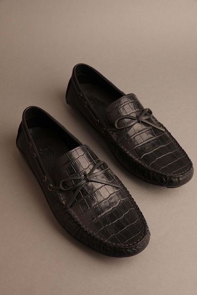 Gondol Loafer clasic pentru bărbați din piele naturală Black Croco 41 ttx.20120