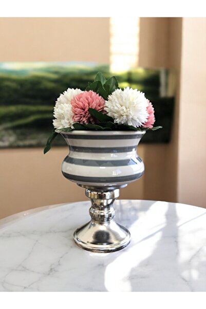 ferayhome Dekoratif Obje GÜMÜŞ Ayaklı Saksı Gri Klasik Zebra GÜMÜŞ - Feray Home