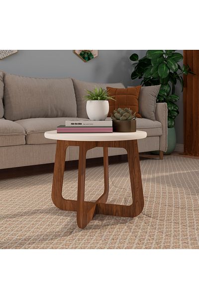 ARTLY Round center coffee table for living rooms and homes, white/brown color, 59*46.5*59