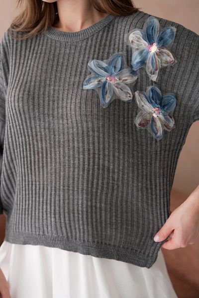 Park Karon Ανοιχτή πλεκτή μπλούζα με απλικέ Crew Neck
