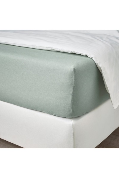 IKEA DVALA Grey-Green Fitted Sheet 80x200 cm – 100% Cotton, Soft, Durable, Breathable, Snug Fit