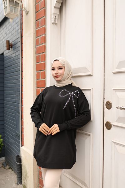 NATUFIAN STORE Women's Mercerized Bow and Stone Premium Quality Hijab Tunic