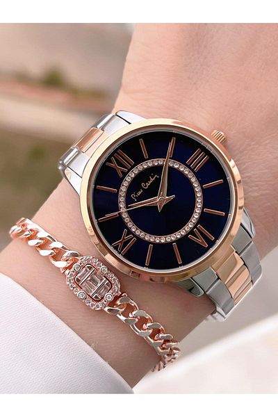 Pierre Cardin ساعة يد نسائية مقاومة للماء بسلسلة فولاذية بضمان لمدة عامين. 800202 F04