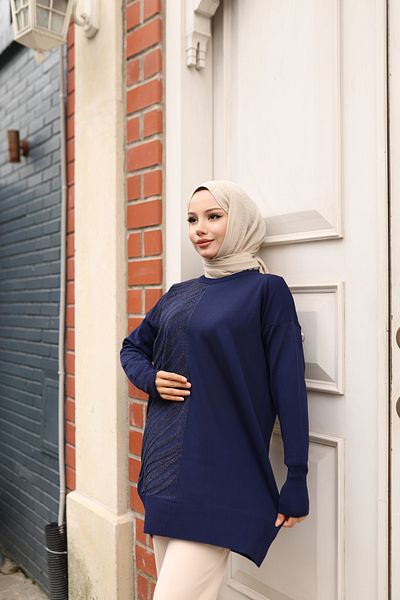 NATUFIAN STORE Women's Mercerized Glitter Zebra Patterned Hijab Tunic