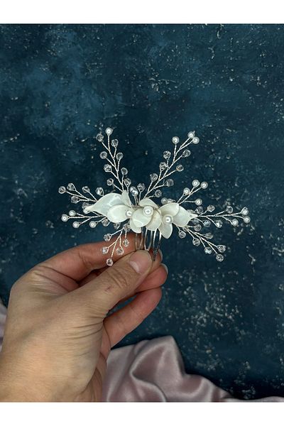 Hayalperest boncuk Minimal Design Enameled Mother of Pearl Crystal Bridal Hair Accessory