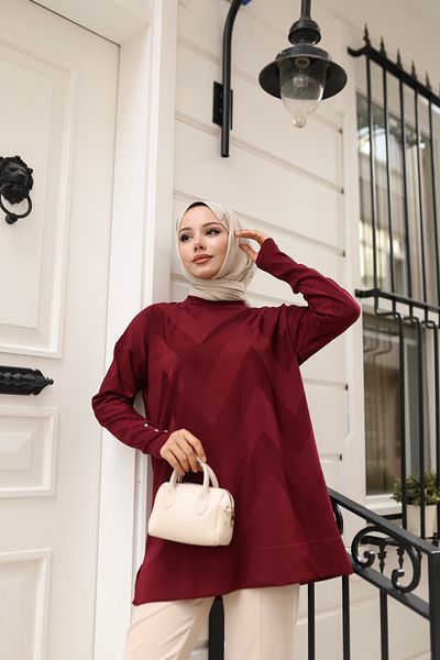 NATUFIAN STORE Women's Mercerized Zigzag Patterned Hijab Tunic