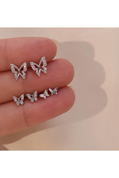 Happy Vibes 6Pcs Silver Butterfly Earrings
