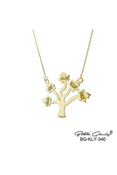 BUTİK GÜMÜŞ 925 Ayar Anneler Günü Özel Aile Çınar Ağacı Isimli, Tarihli 14k A...