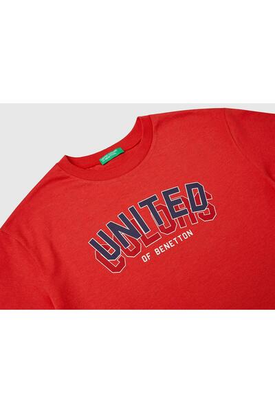 United Colors of Benetton Boy's Red Benetton Logo Printed T-Shirt