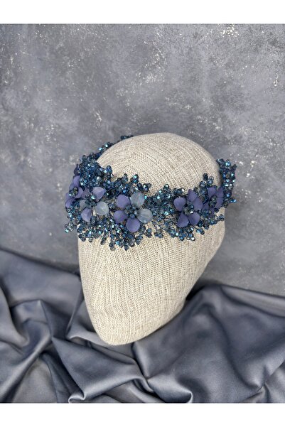 Hayalperest boncuk Indigo Blue Nileda Crystal Beaded Bridal Henna Crown Hair Accessory
