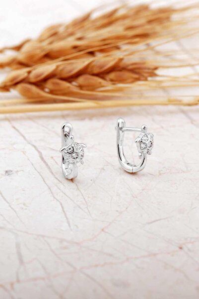 Sümer Telkari Taşlı Kaplumbağa Rodyumlu Gümüş Çocuk Küpe 7294