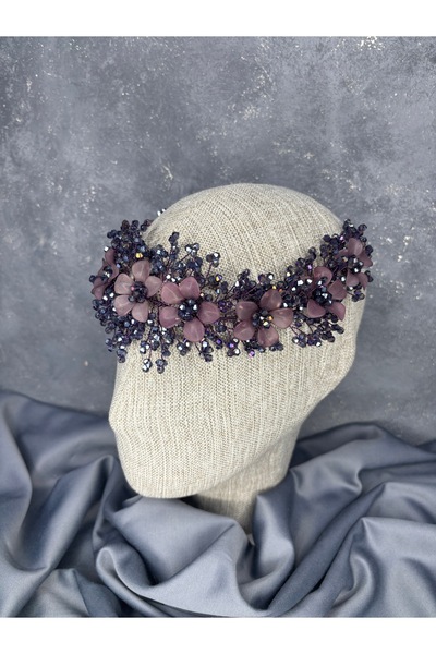 Hayalperest boncuk Nileda Model Crystal Beaded Henna Crown Bridal Hair Accessory Purple