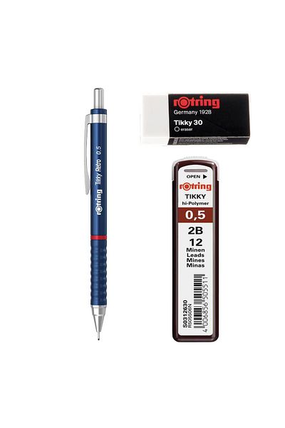 Rotring Retro Versatil Tip Pen Tip-Eraser 3 Pcs School Kit 0.5 Blue