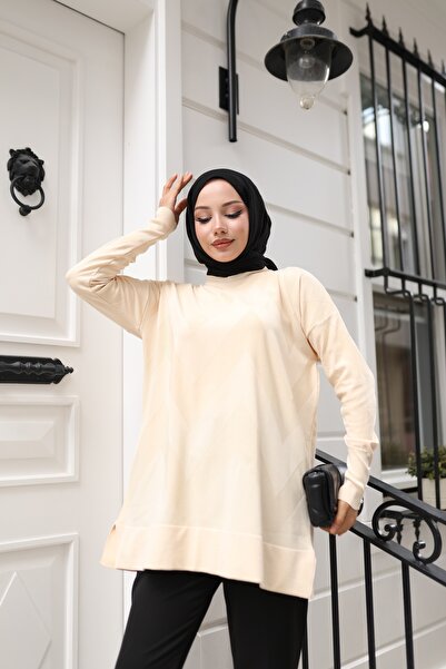 NATUFIAN STORE Women's Mercerized Zigzag Patterned Hijab Tunic