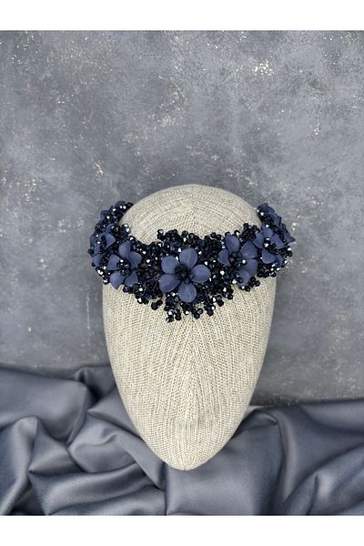 Hayalperest boncuk Nileda Model Crystal Beaded Henna Crown – Stylish Bridal Hair Accessory Navy Blue
