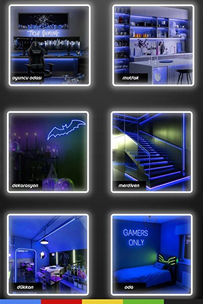 CSled 12V İç ve Dış Mekan Mavi Neon LED Şerit – 50 Metre Esnek Silikon Neon  (2.5 Cm’de Bir Kesilebilir)