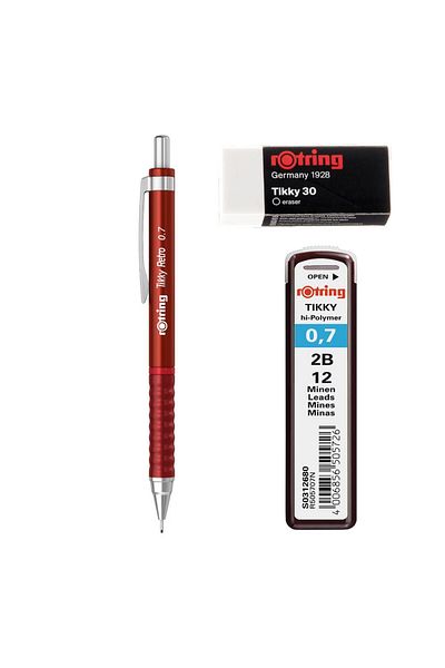 Rotring Retro Versatil Tip Pen Tip-Eraser 3 Pcs School Kit 0.7 Red