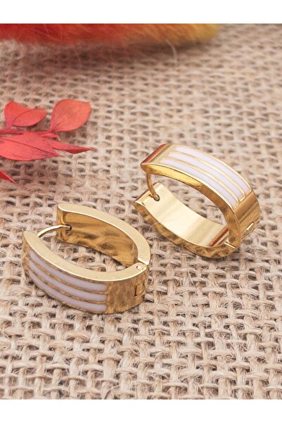 Siya Silver U Model Renkli Sedefli Çelik Küpe