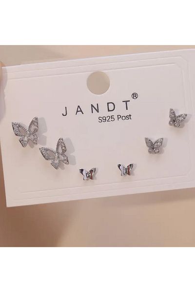 Happy Vibes 6Pcs Silver Butterfly Earrings