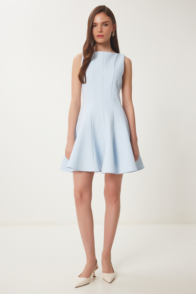 Lovelyİstanbul Μίνι υφαντό φόρεμα με εφέ πτήσης SKY BLUE LFK0004