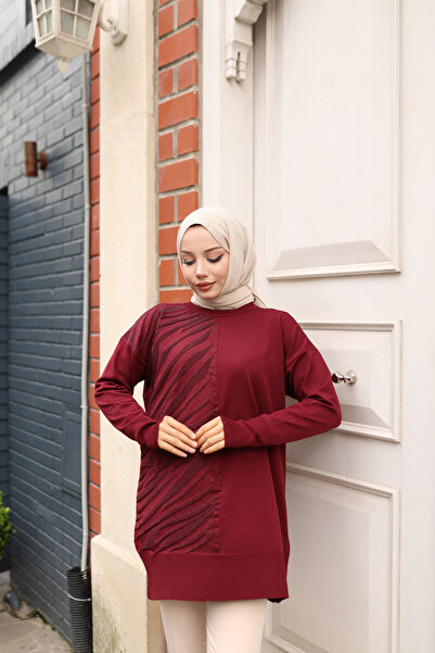 NATUFIAN STORE Women's Mercerized Glitter Zebra Patterned Hijab Tunic